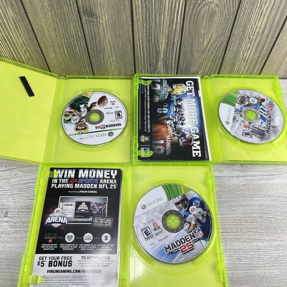 XBox 360  Video Game Lot Of 3 Madden 25,09 And 13 NFL Football Tested Working